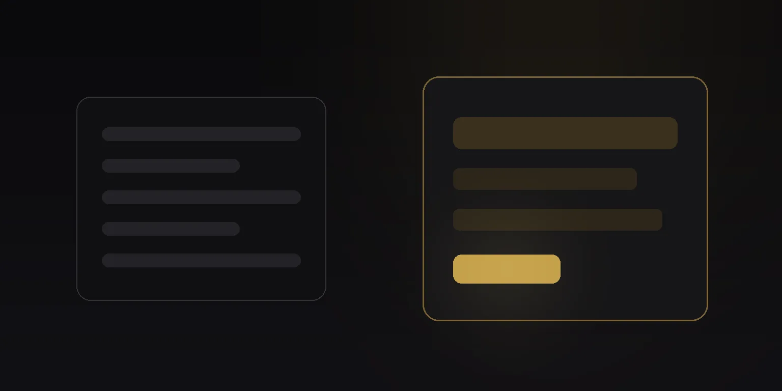 Abstract illustration: two glass panels side by side, one glowing gold and refined